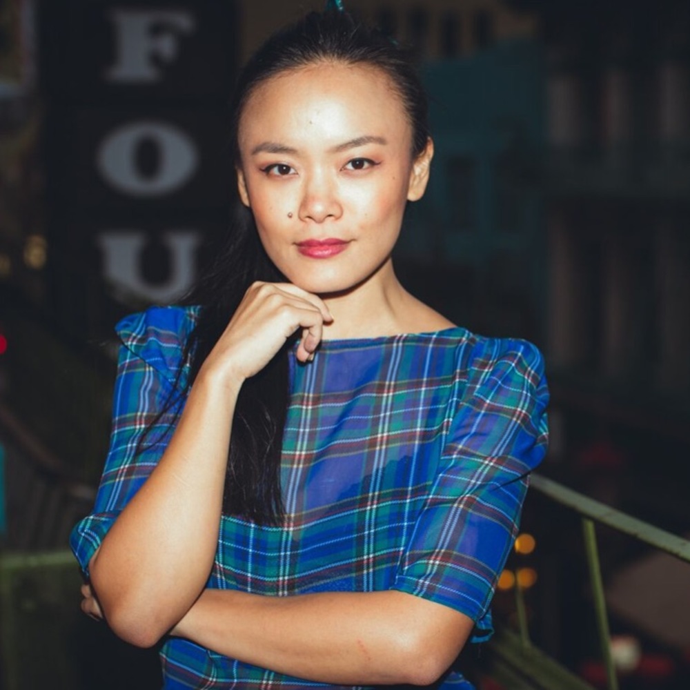 American Apparel Cropped Plaid Chiffon Top - Picture 2 of 8